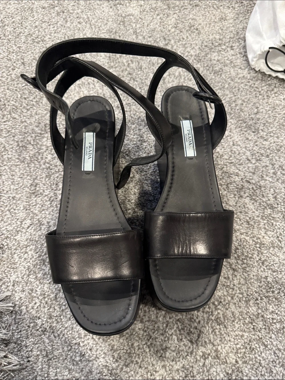 Prada Black Leather Strappy Block-Heel Sandals eu39